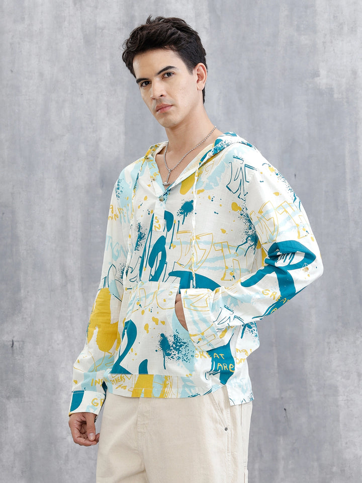 Graffiti AOP Hooded Shirt | White