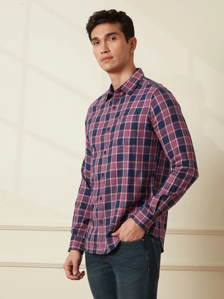 Textured Checks Slim Fit Shirt | Red