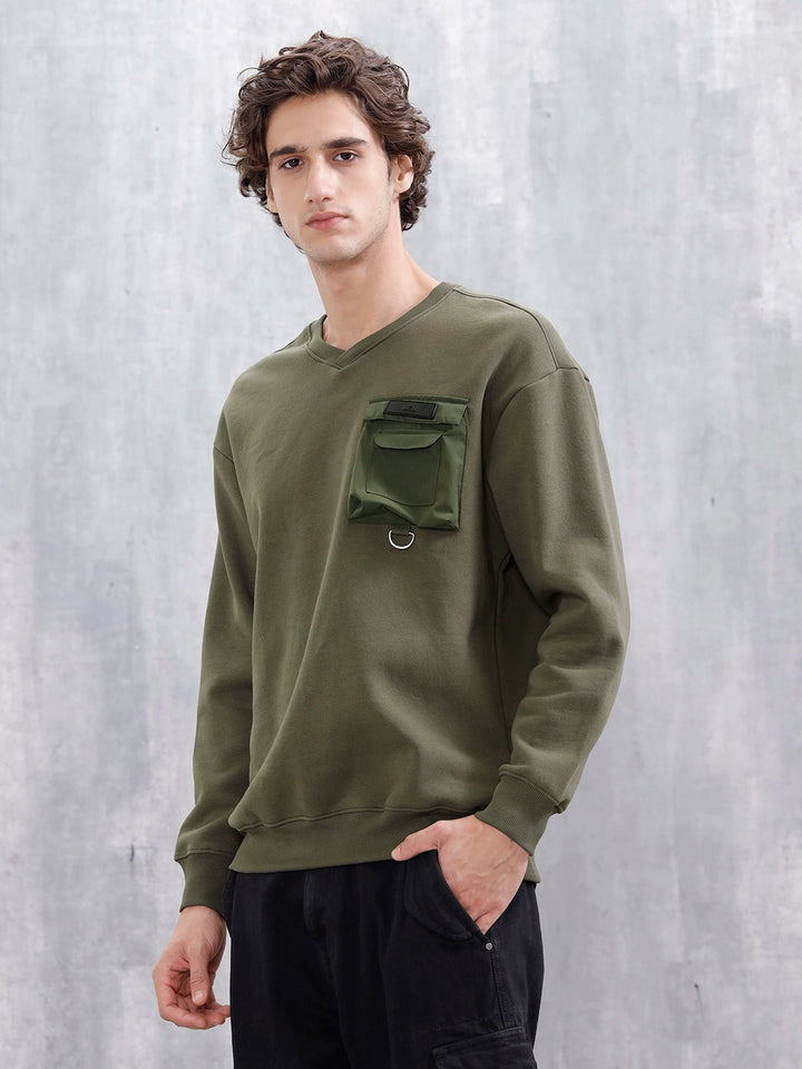 Utility Pocket Detail Casual Sweatshirt | Olive