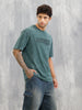 Acid Wash Oversized Fit T-shirt With Embroidery | Dark Green