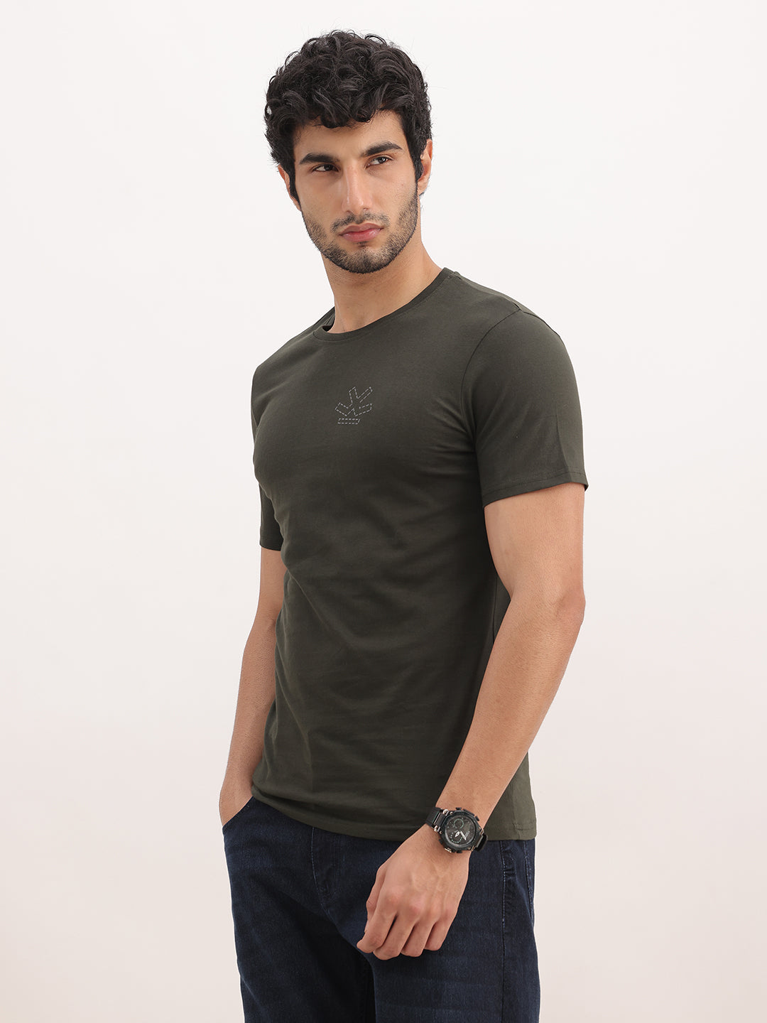 Slim Fit Placement Printed T-Shirt | Olive