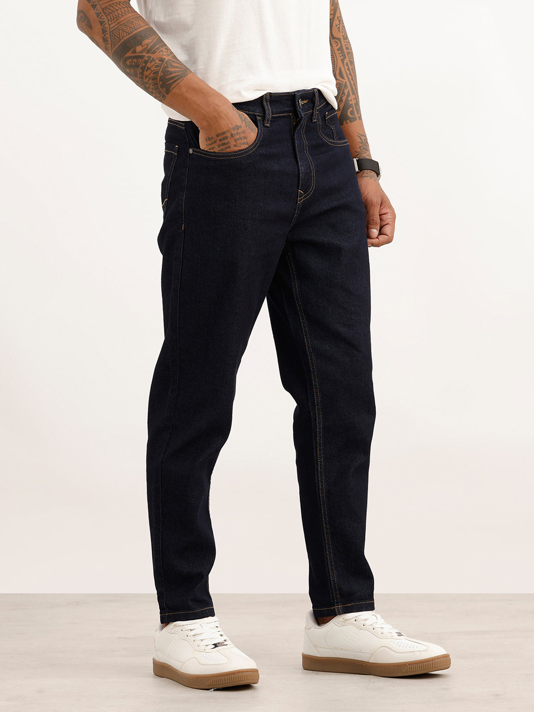 Solid Slim Ankle Fit Denim Jeans | Dark Blue