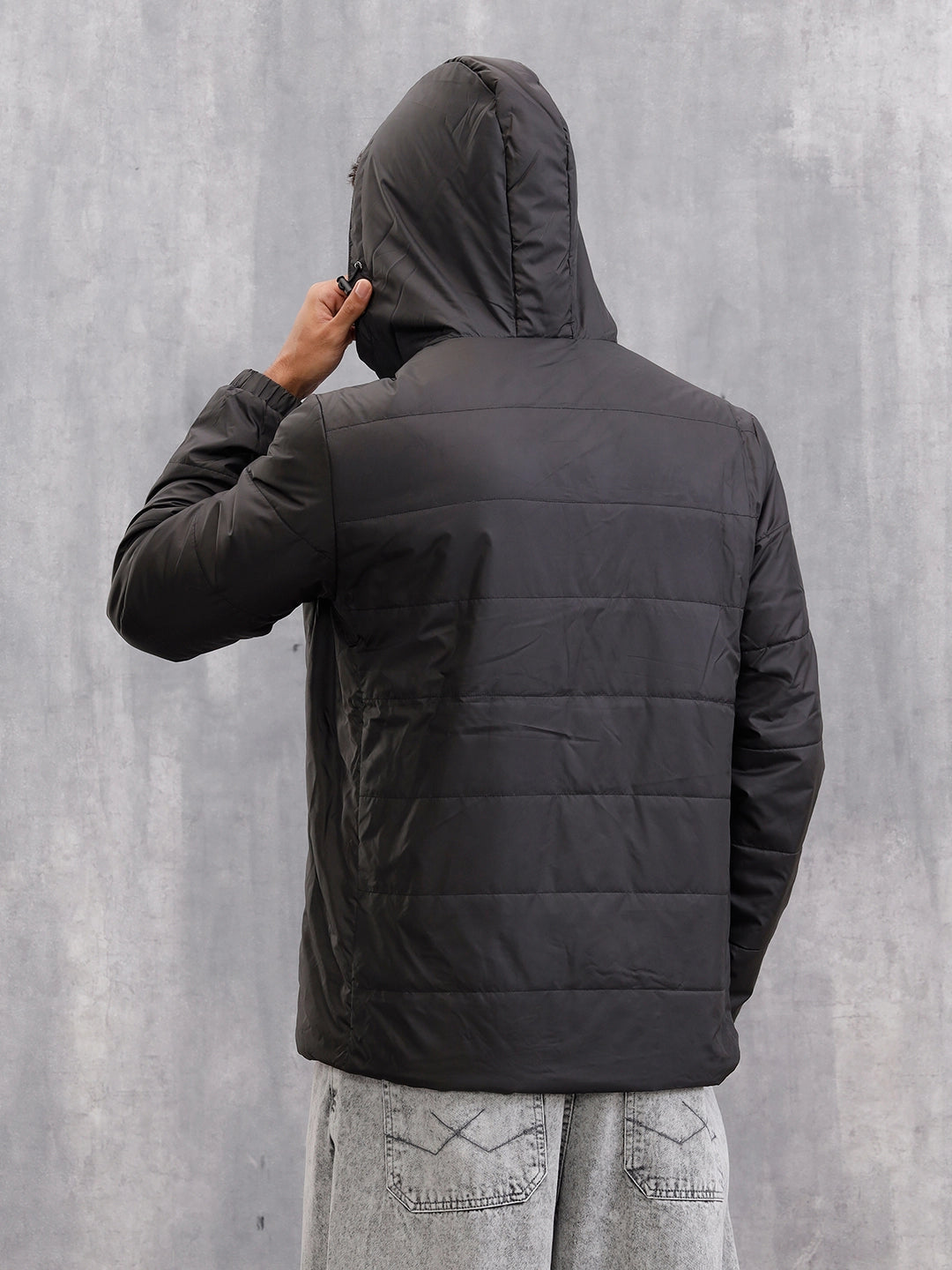 Quilted Jacket With Front Knitted Tape Detail | Black