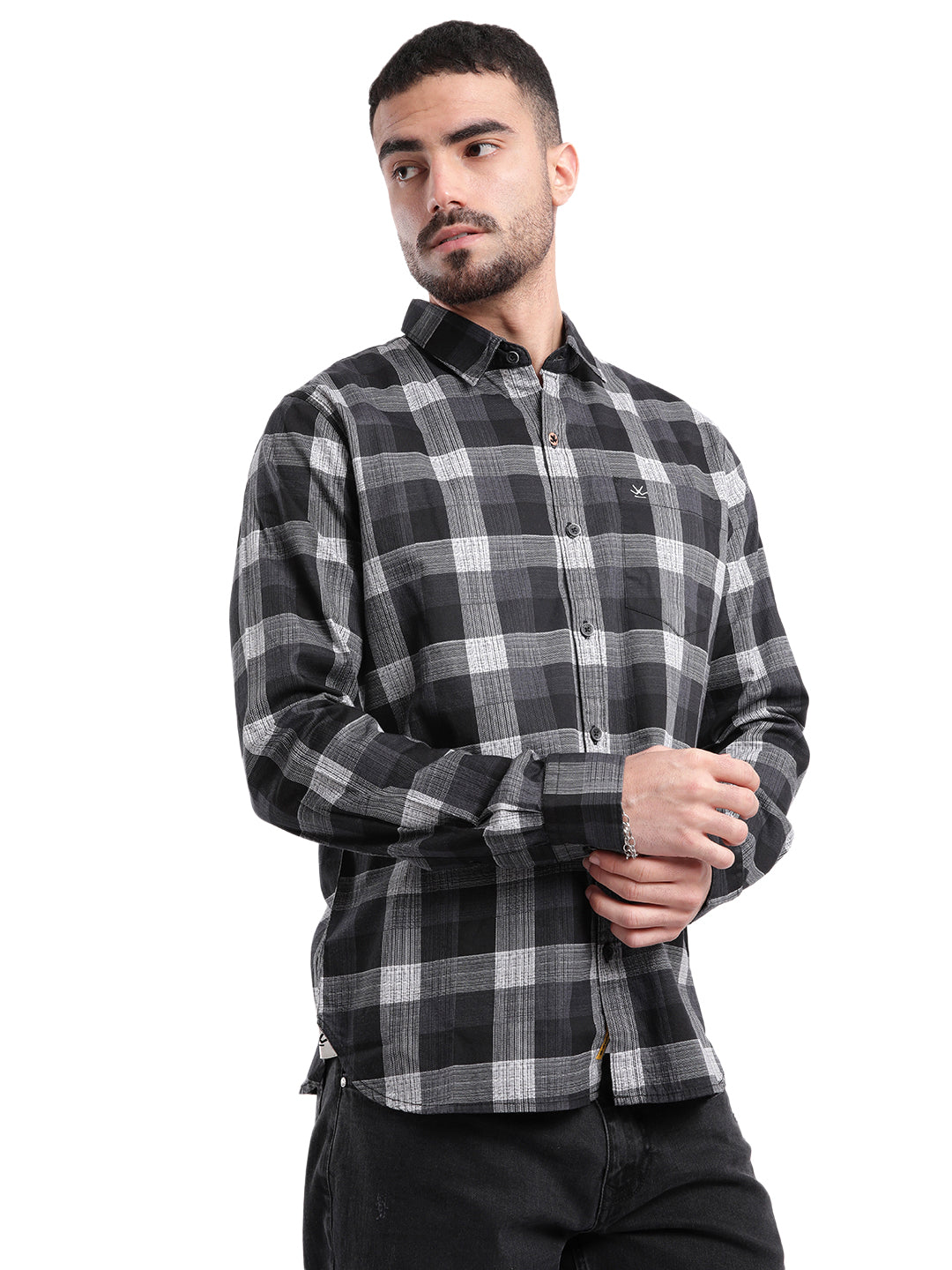 Premium Long Sleeve Checked Black Shirt