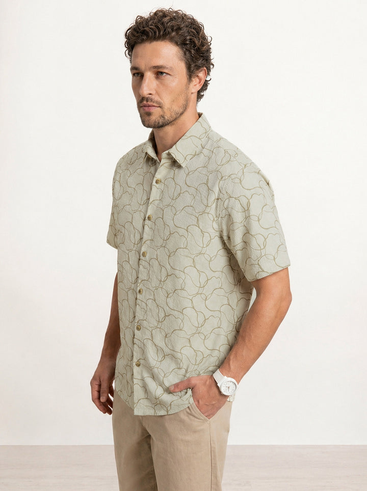 Textured Comfort Fit AOP Shirt | Beige