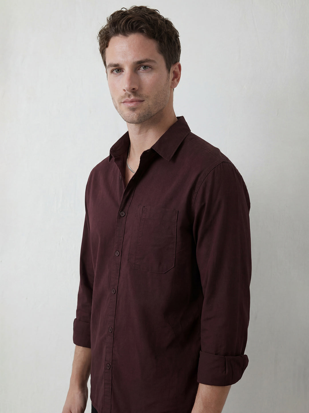 Solid Comfort Fit Full Sleeve Shirt | Wine
