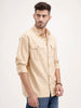 Solid Oversized Double Pocket Shirt | Beige