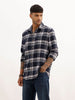 Slim Fit Flannel Full Sleeve Shirt | Navy Blue