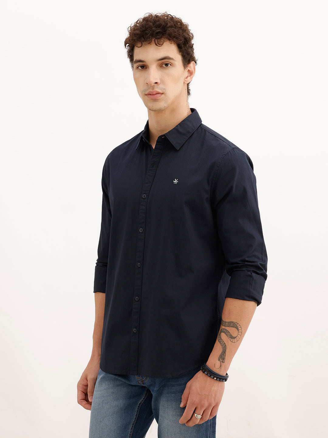 Classic Slim Fit Full Sleeve Solid Shirt | Navy Blue