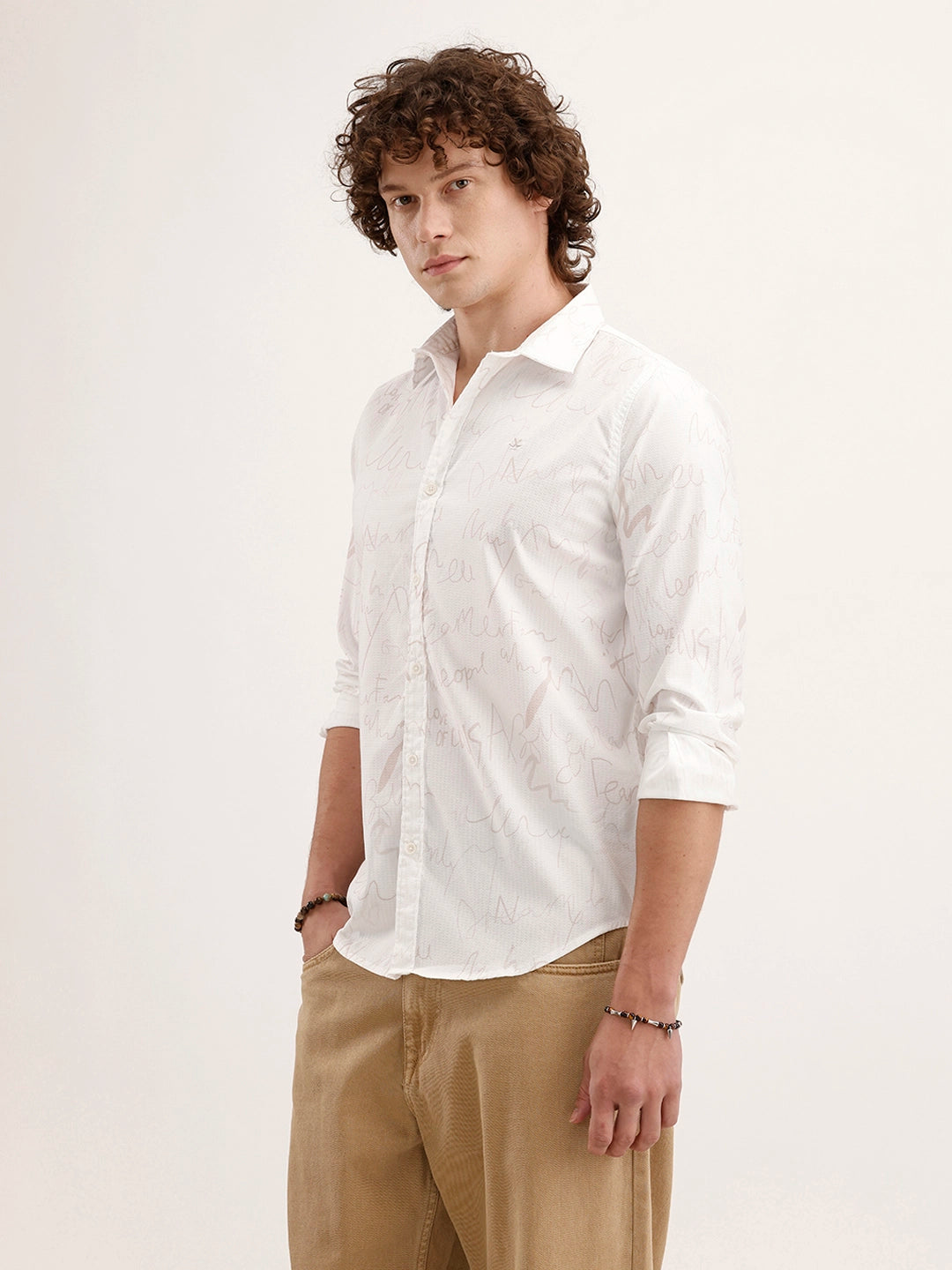 Textured Slim Fit AOP Shirt | White