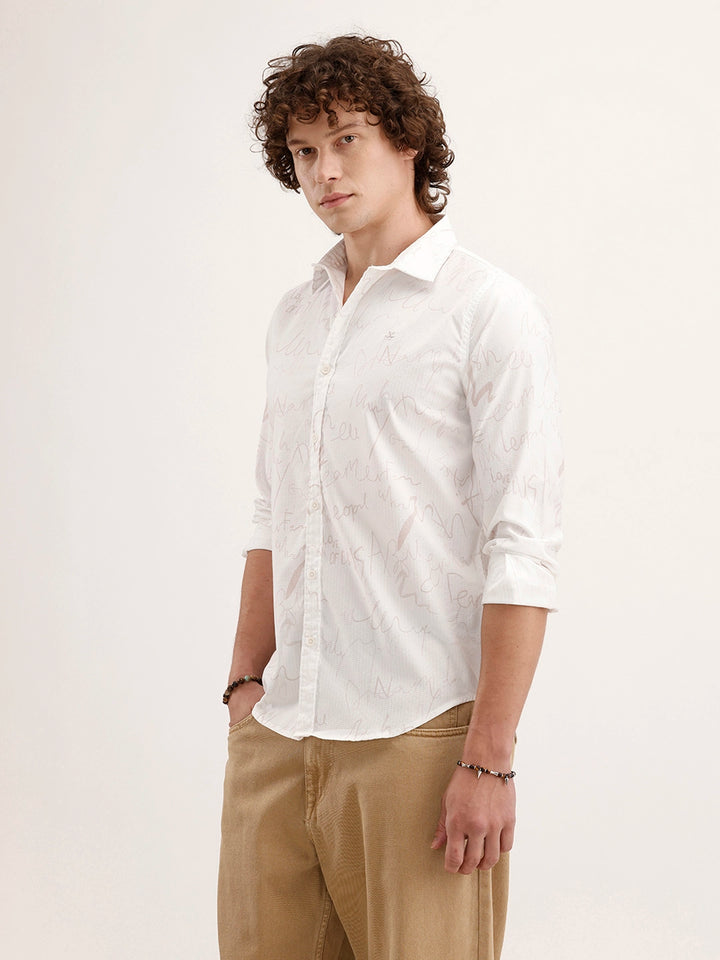Textured Slim Fit AOP Shirt | White