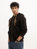 Classic Printed Zipper Hooded Sweatshirt | Black