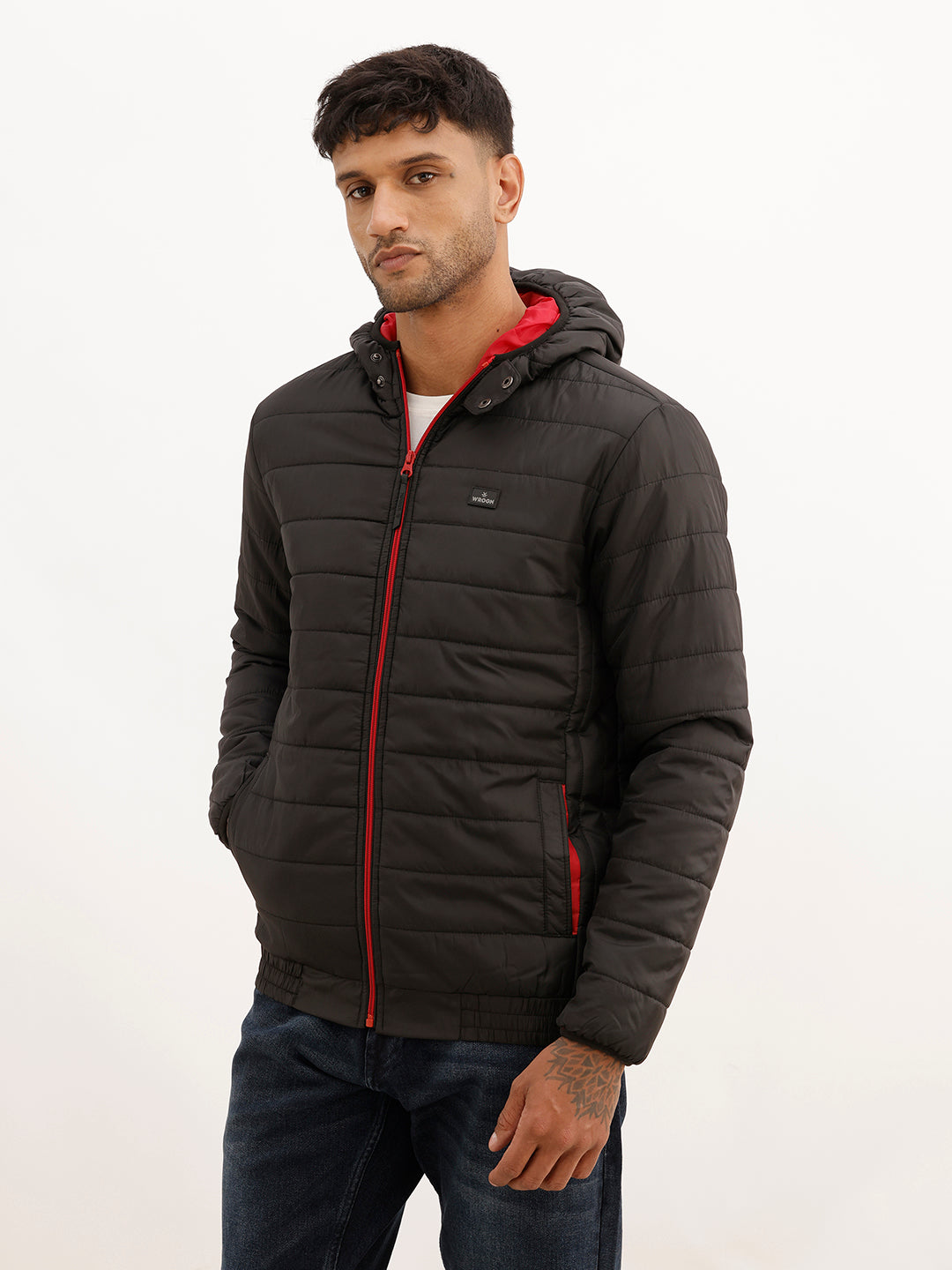 Solid Regular Fit Puffer Jacket | Black