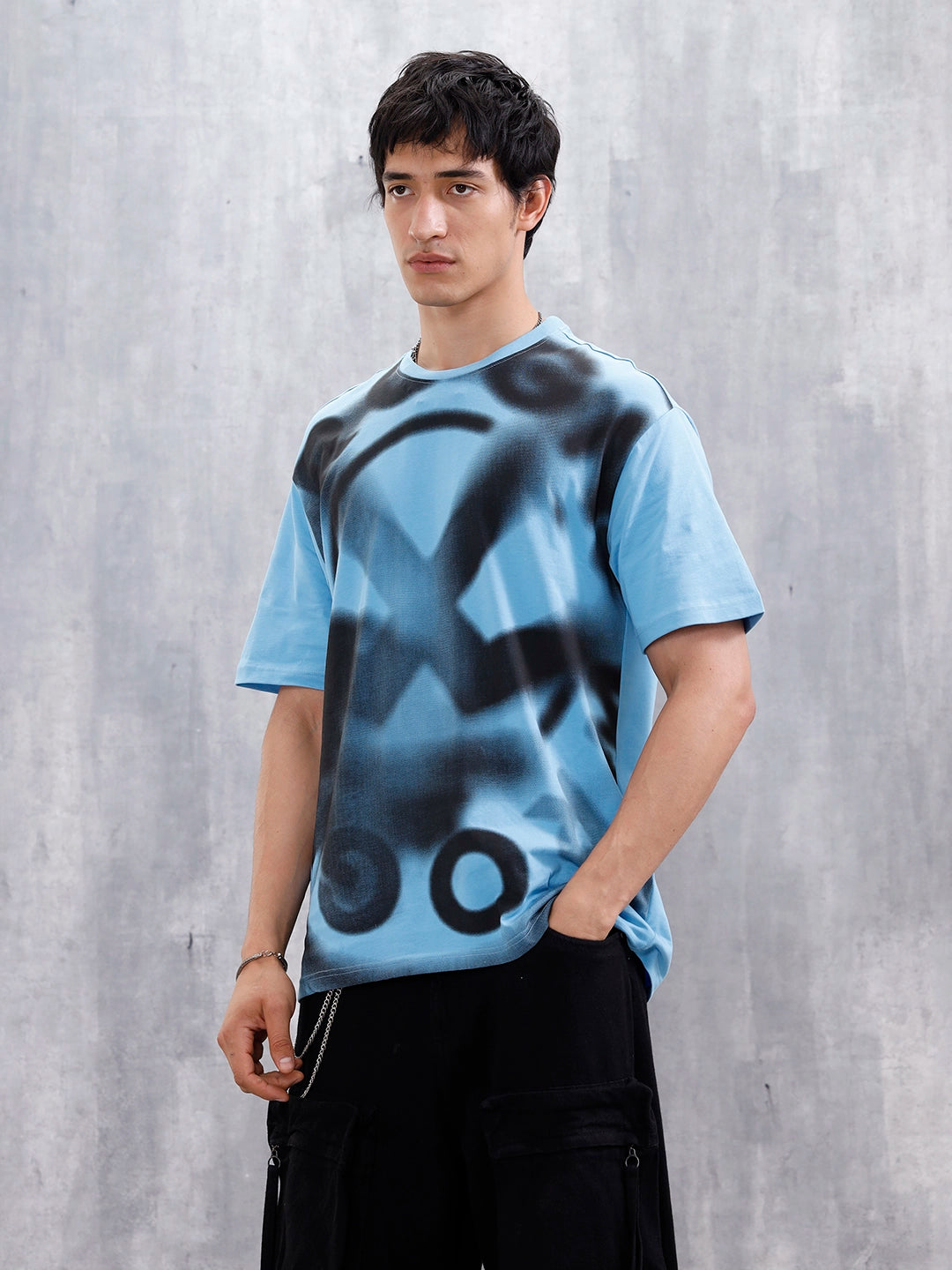 Wrogn Men’s Oversized Graphic Printed T-Shirt | Blue