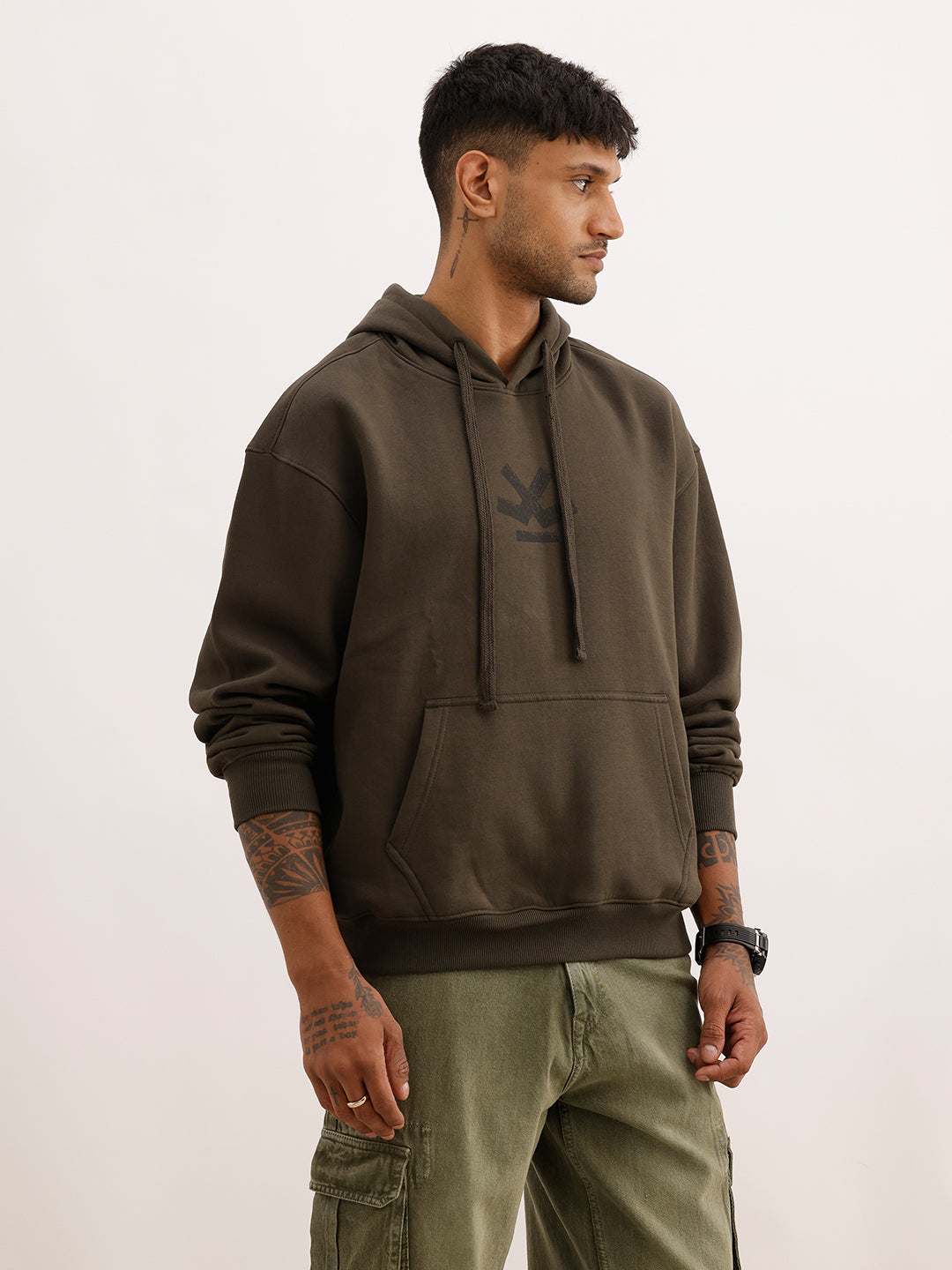 Classic Back Printed Hooded Sweatshirt | Olive | WSS02FSOS7021S