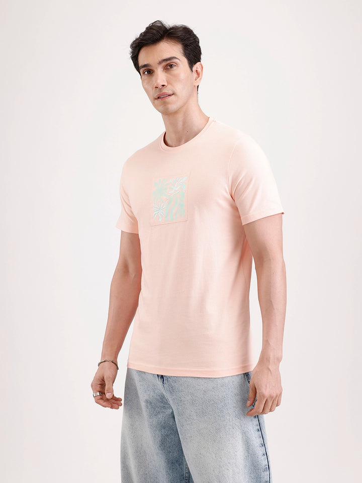 Classic Emroidered Patch T-Shirt   |  Peach