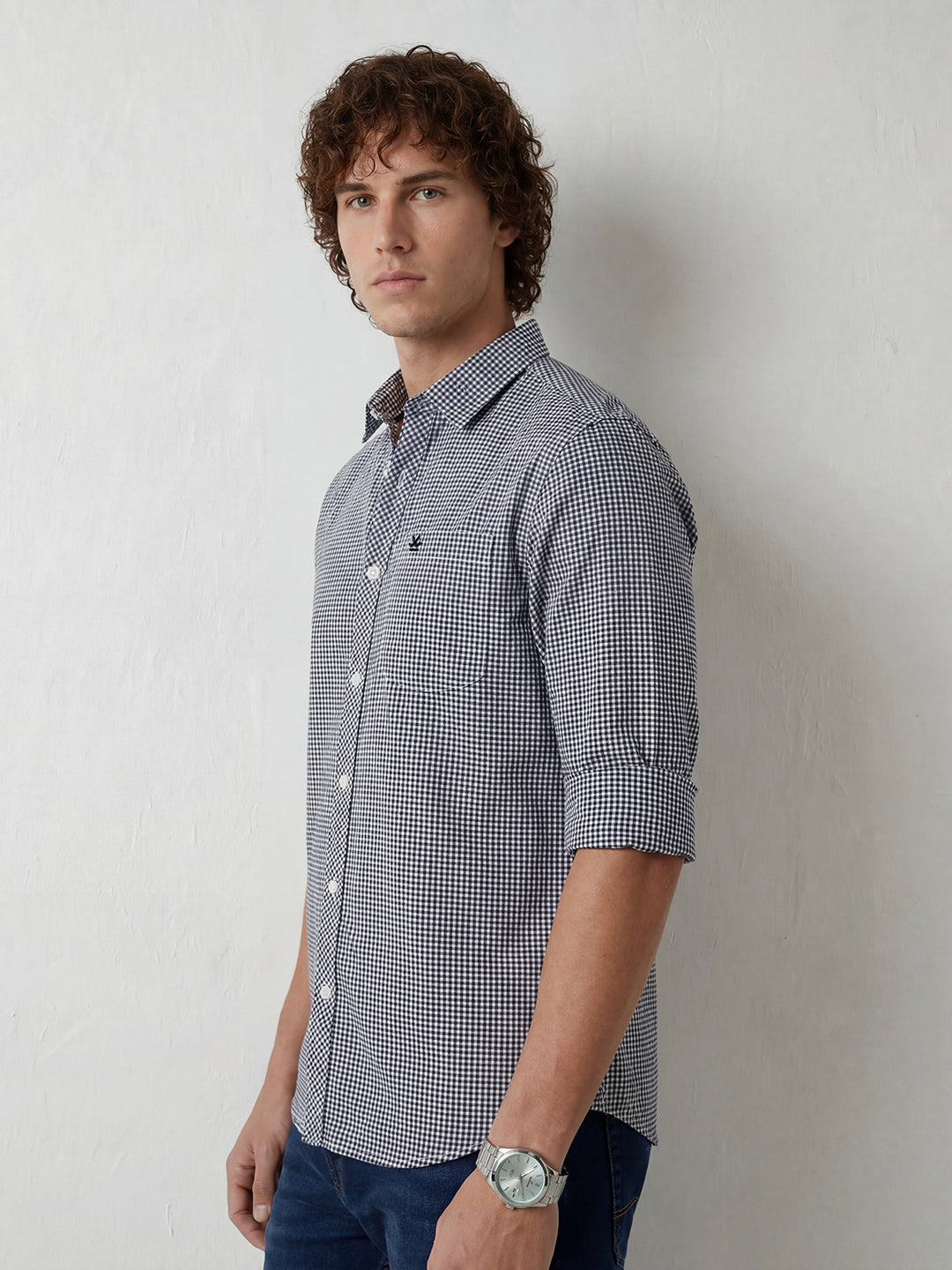 Slim Fit Gingham Checkered Shirt | Dark Blue