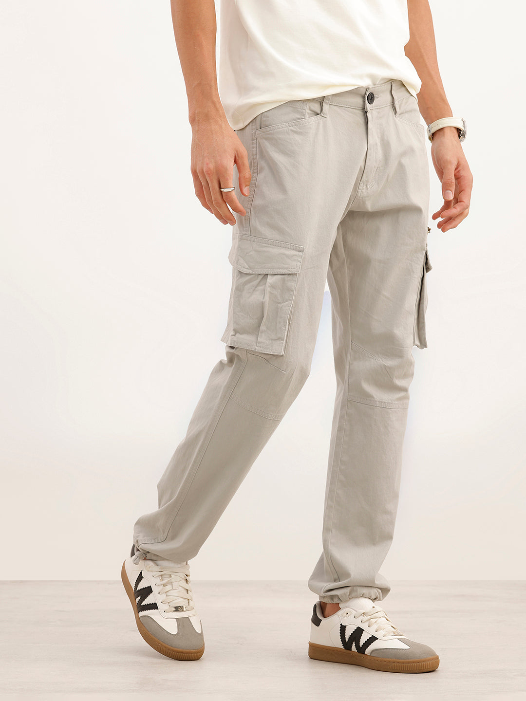 Solid Straight Fit Cargo Trouser | Grey