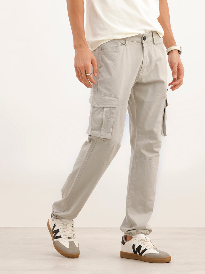 Solid Straight Fit Cargo Trouser | Grey