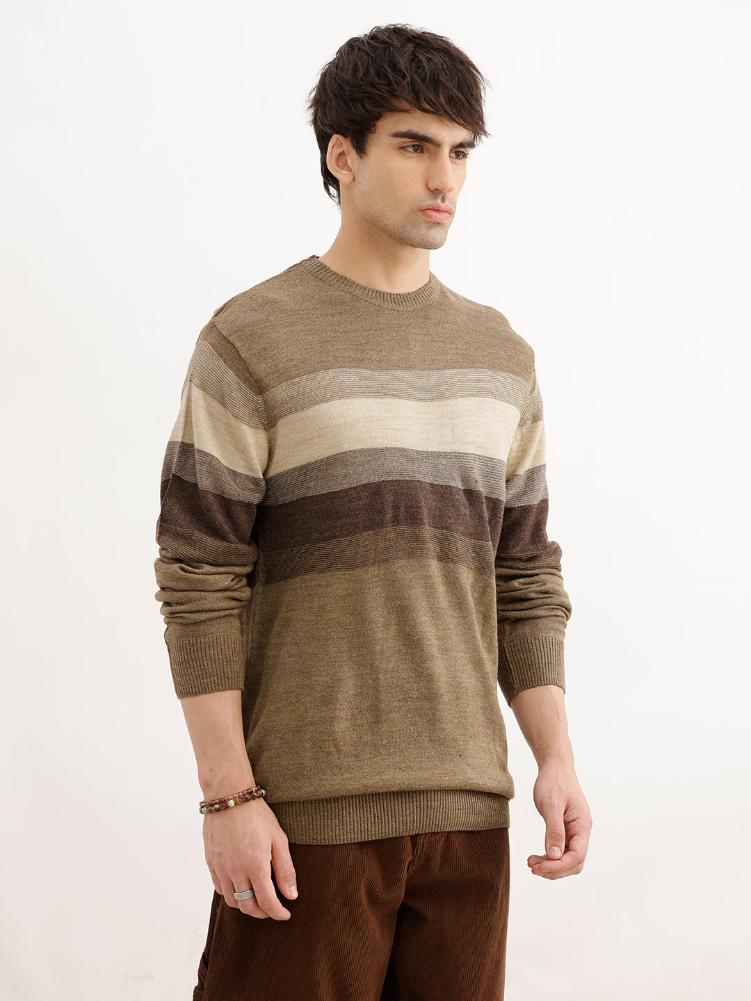 Classic Regular Fit Striped T-Shirt | Olive | WSW02FSRE1042W