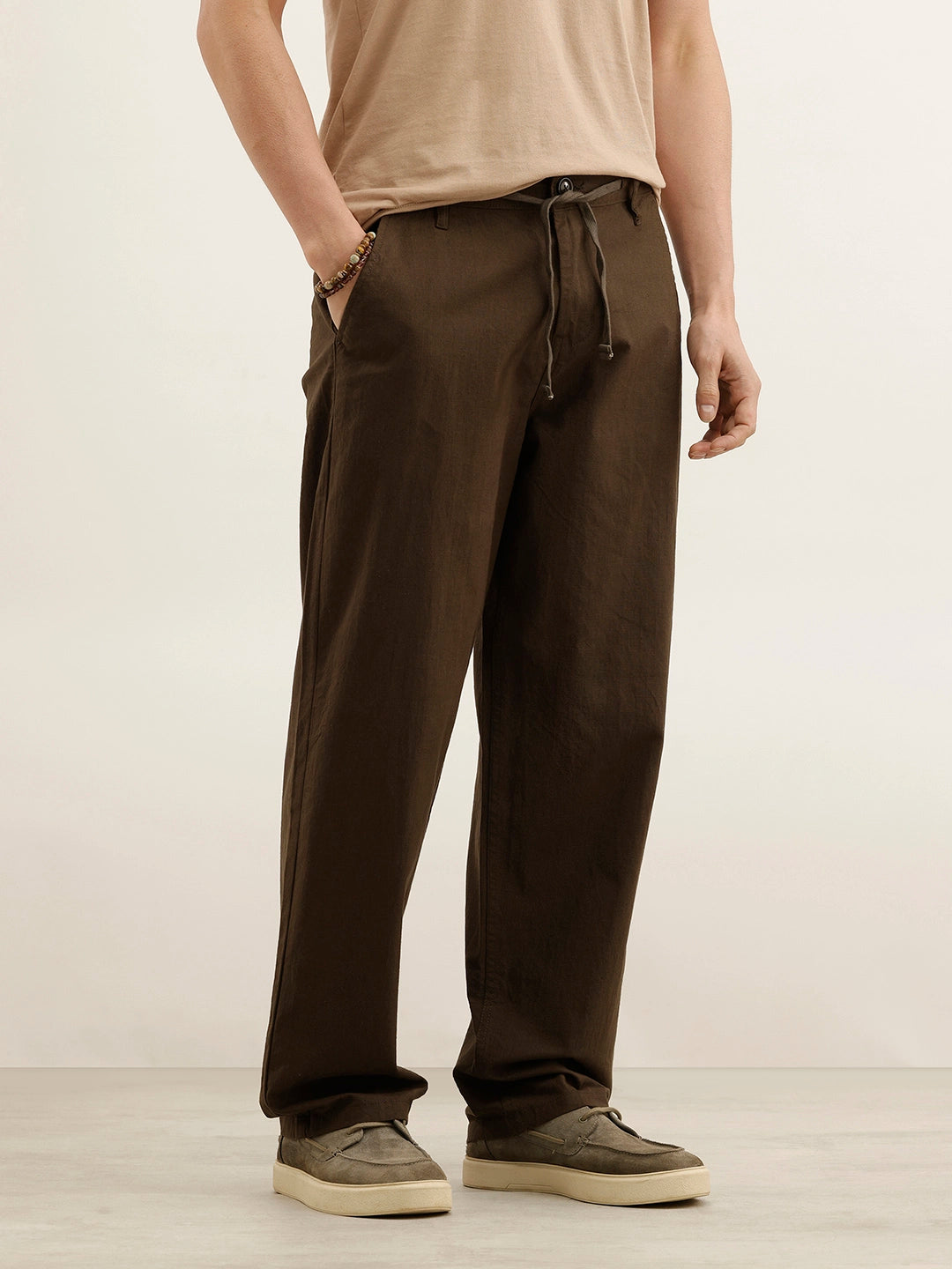 Loose Fit Cotton Trouser | Brown