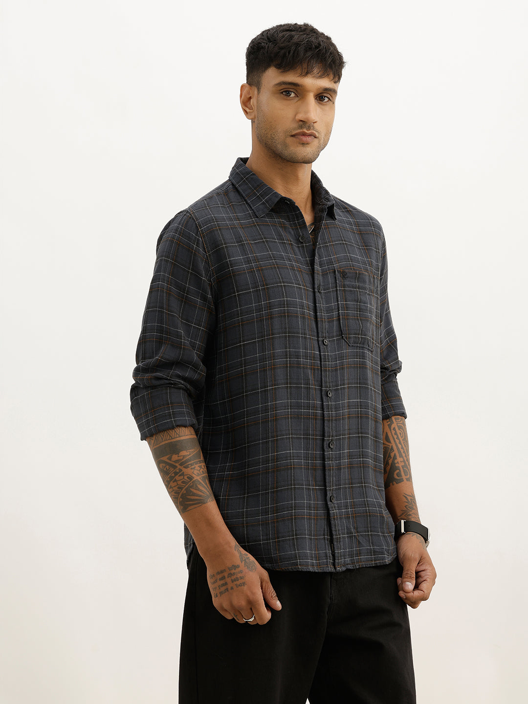 Classic Slim Fit Checkered Shirt | Dark Grey