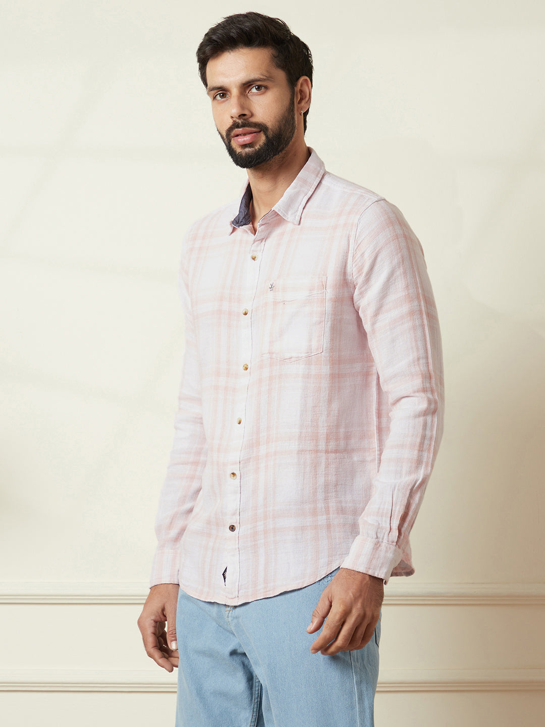 Checked Cotton Shirt in Pink