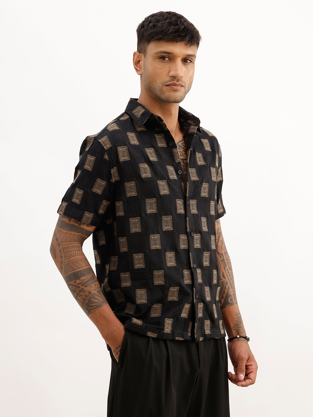 Classic Comfort Fit Jacquard Shirt | Black