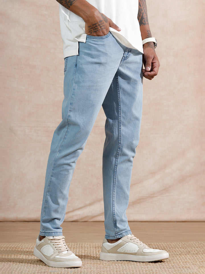 Heavy Fade Skinny Crop Jeans | Light Blue