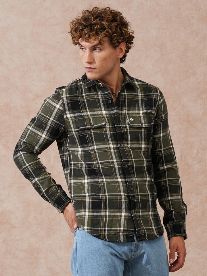 Double Pocket Checked Shirt | Olive