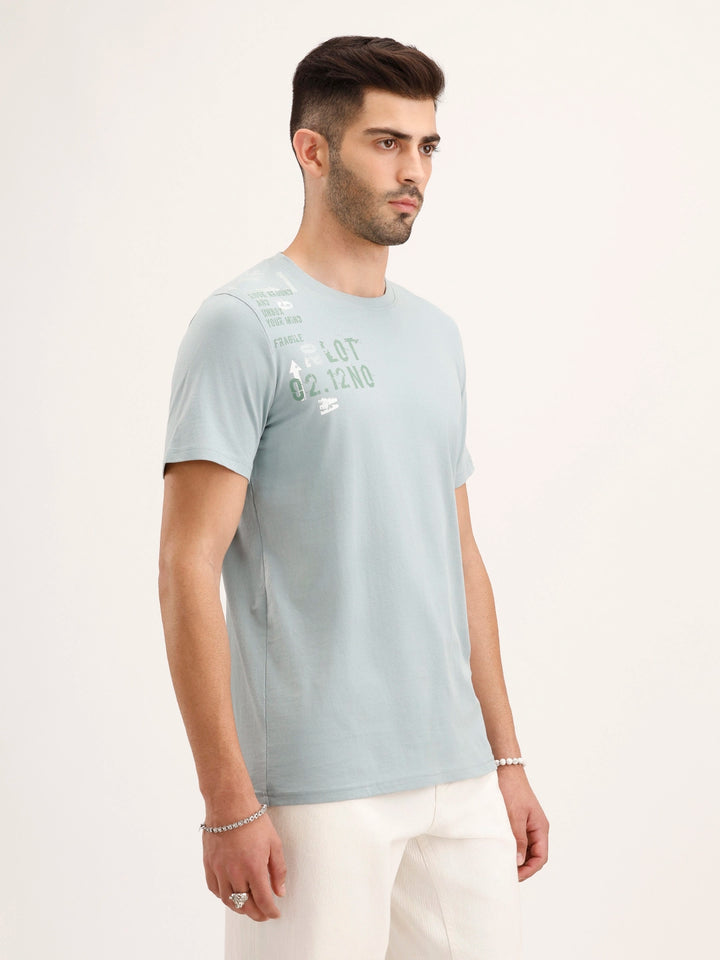 Slim Fit Placement Printed T-Shirt | Grey