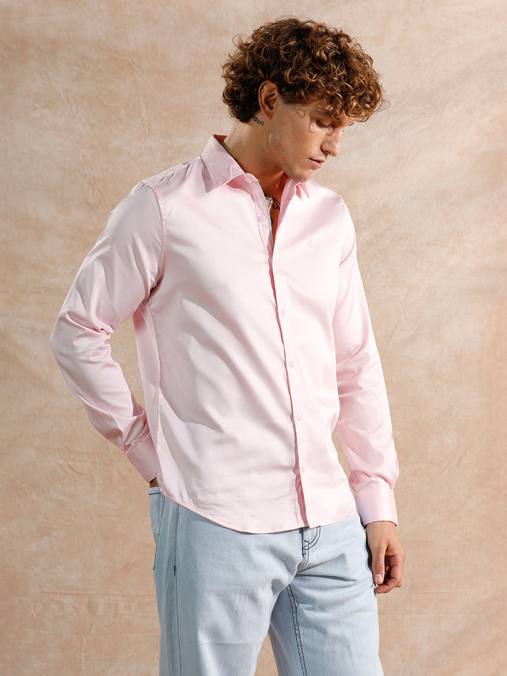 Solid Stretch Cotton Blend Shirt | Pink