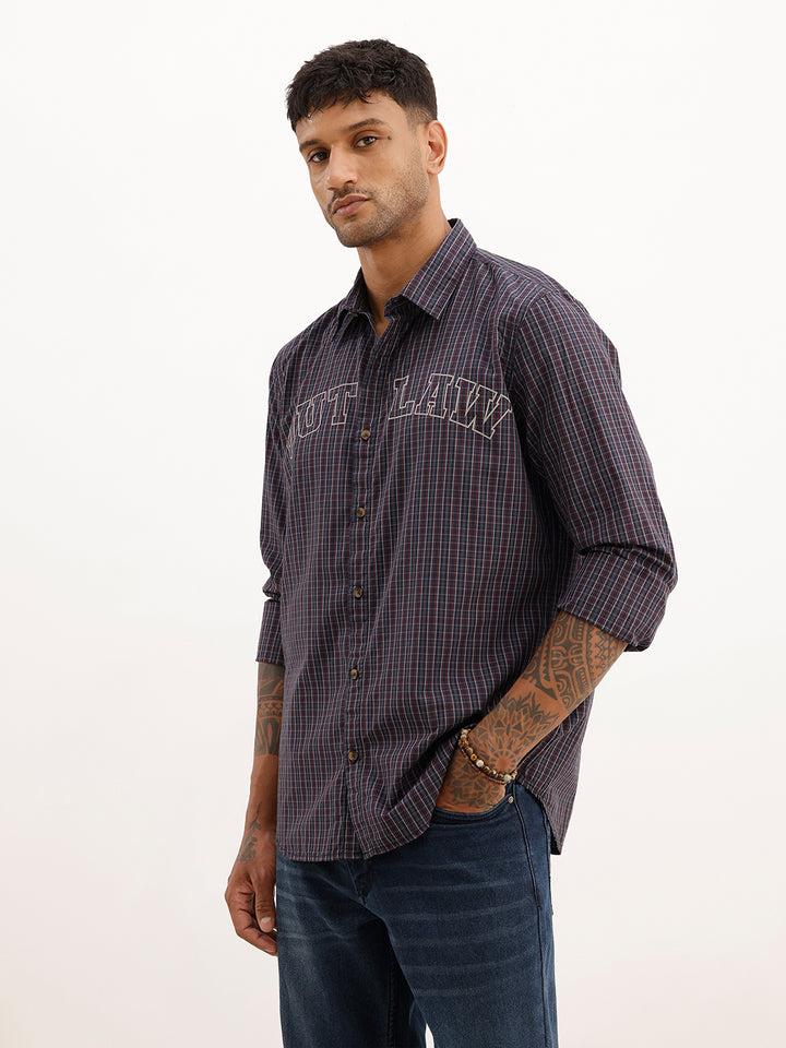 Slim Fit Placement Printed Shirt | Navy Blue
