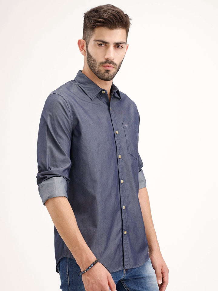 Regular Fit Solid Shirt | Navy Blue