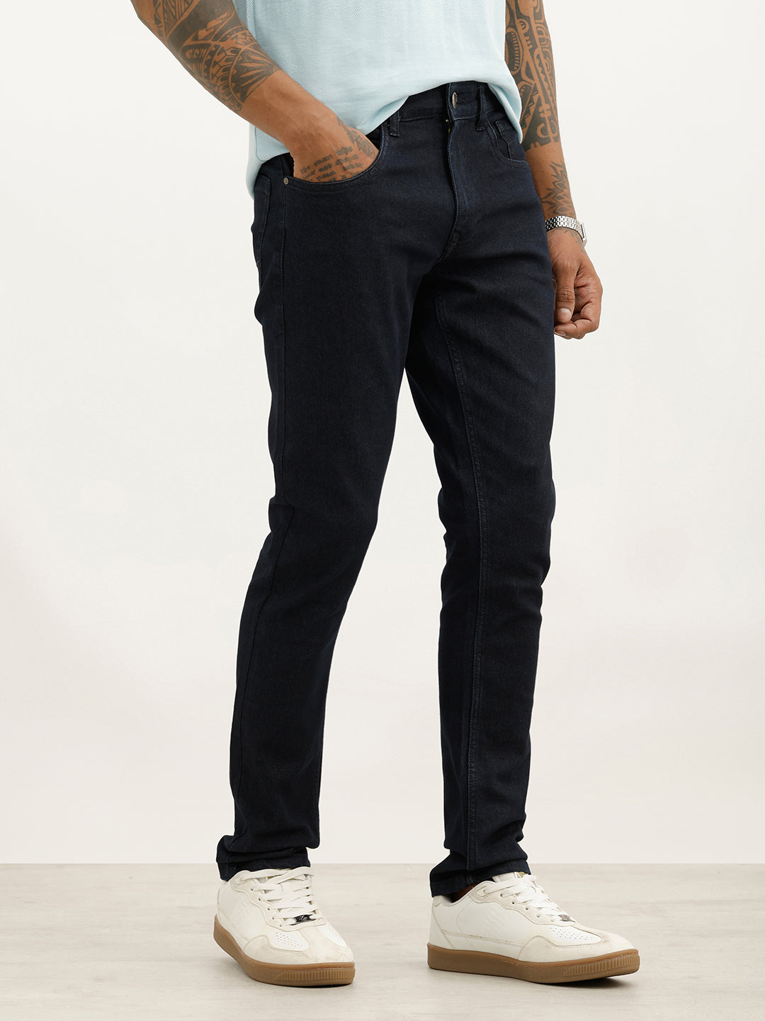 Solid Slim Fit Denim Jeans | Dark Blue