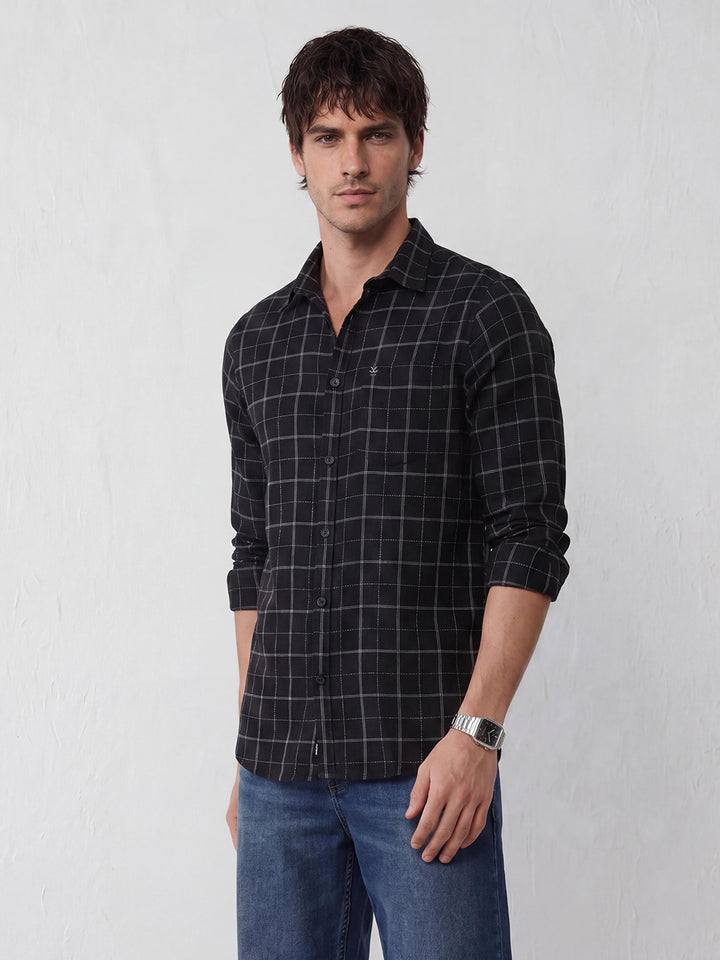 Checkered Slim Fit Full Sleeve Shirt | Black