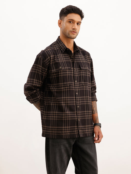 Oversized Textured Double Pocket Shirt | Black