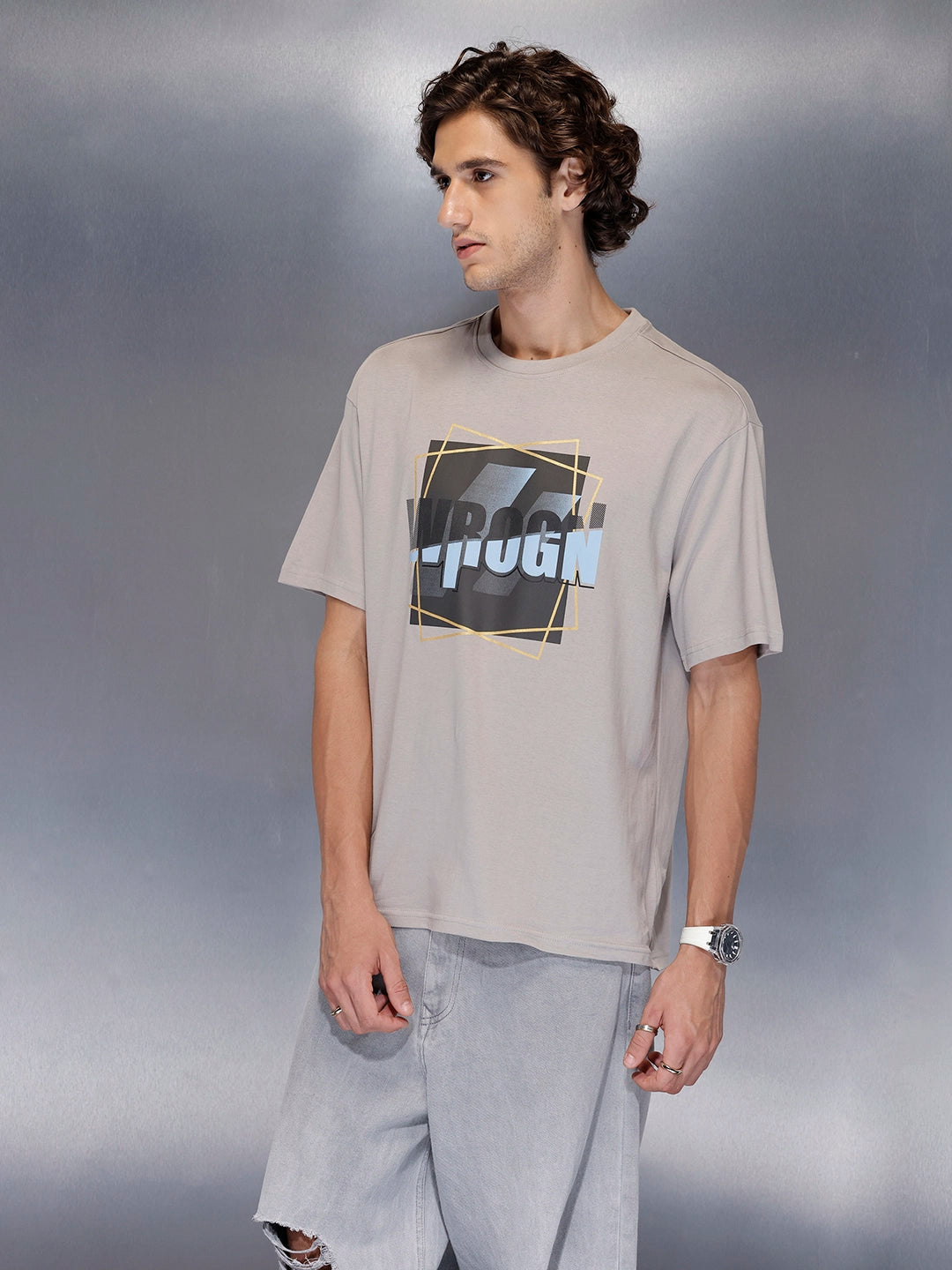 Men’s Grey oversized graphic T-shirt | Grey