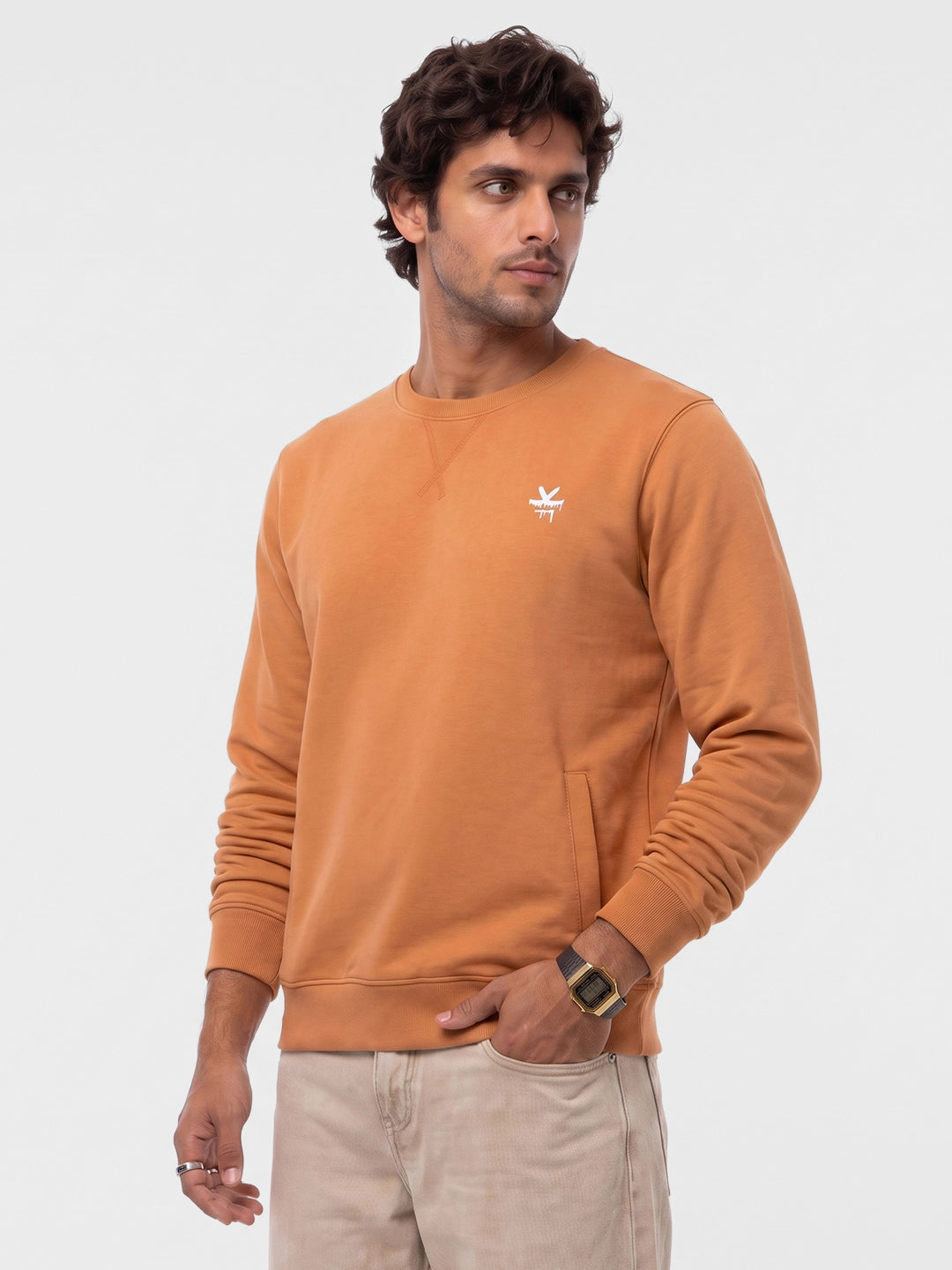 Solid Placement Printed Sweatshirt | Orange