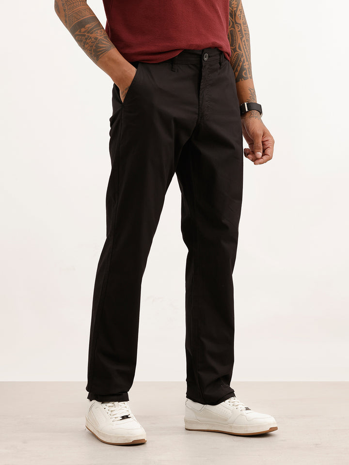 Solid Straight Fit Trouser | Black