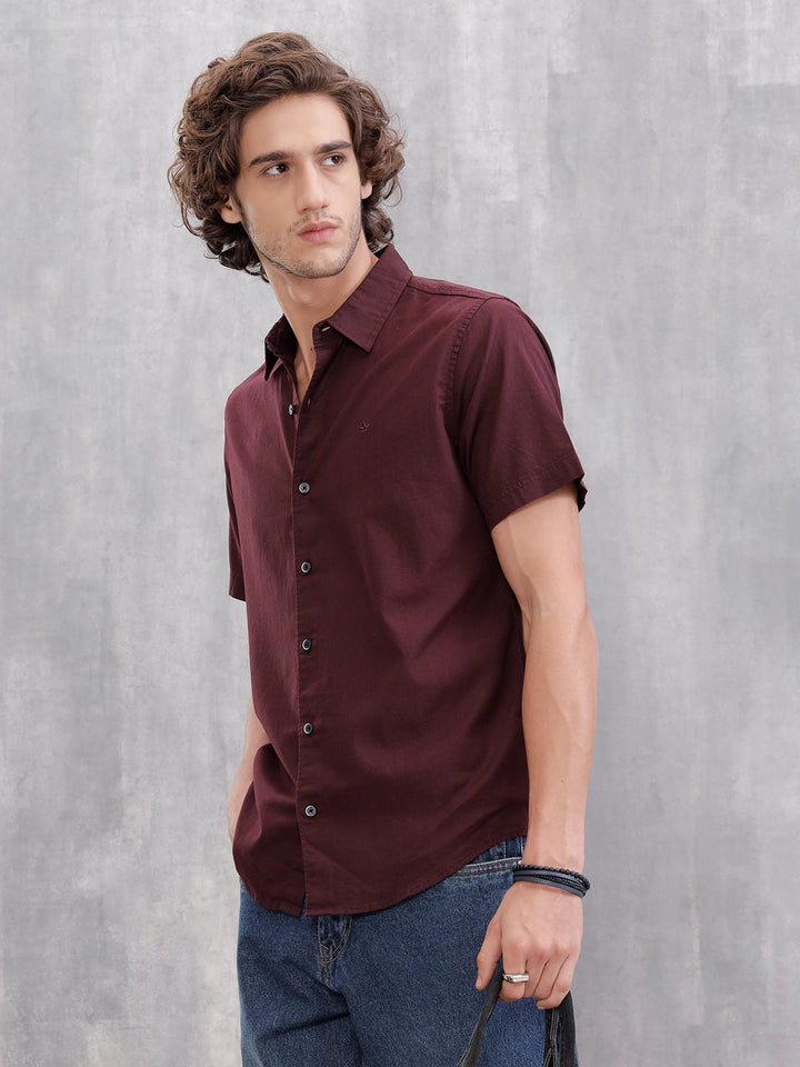 Solid 100%Cotton Regular Fit Shirt | Maroon