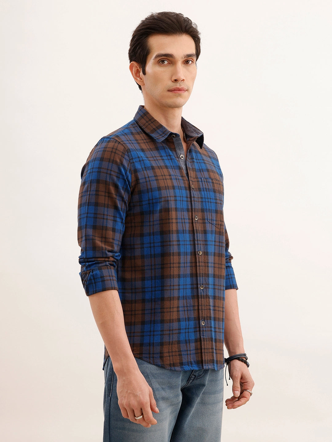 Regular Fit Checkered Shirt | Brown
