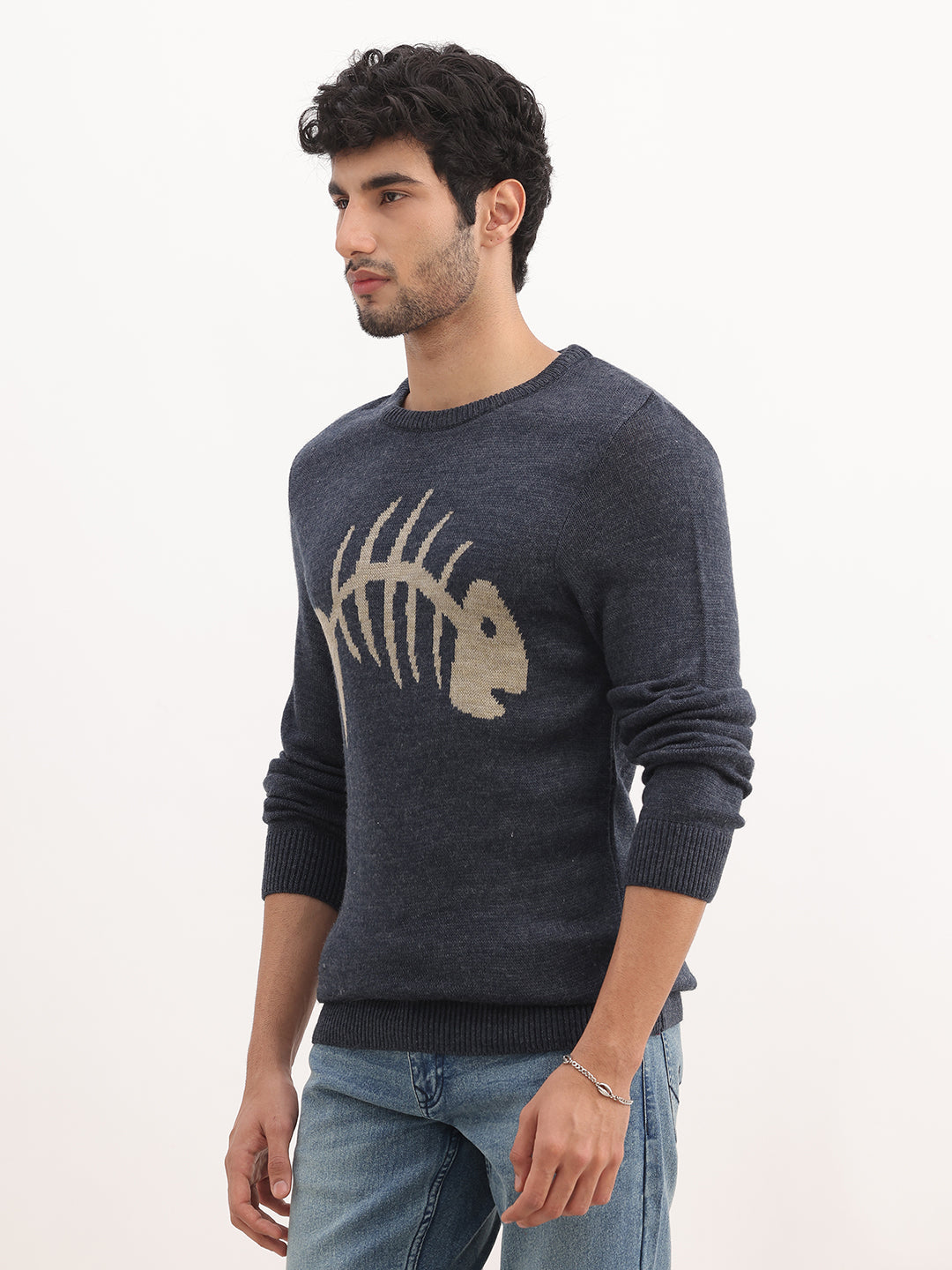 Classic Jacquard Full Sleeve Sweater | Grey