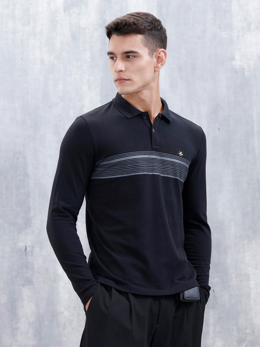 Men's Casual Polo Tshirt With Striped Pattern | Black