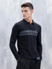 Men's Casual Polo Tshirt With Striped Pattern | Black
