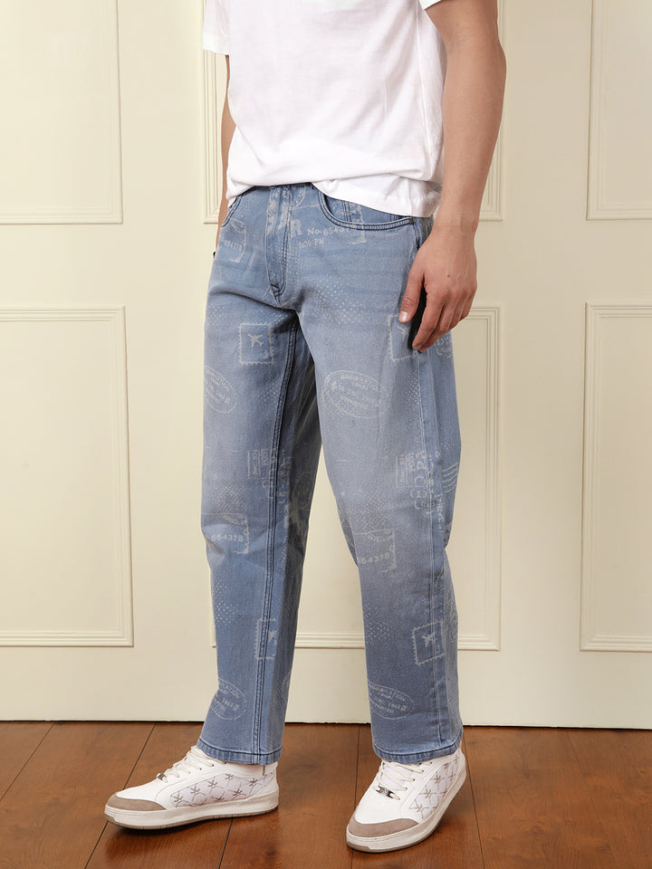 Printed Blue Casual Jeans