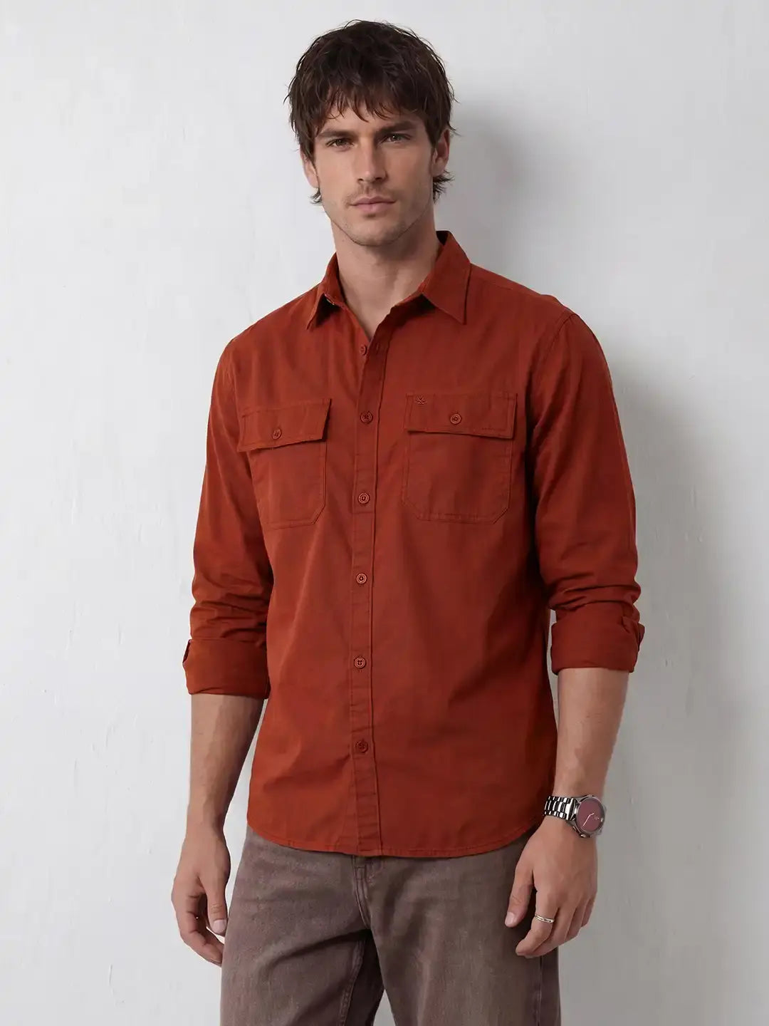 Comfort Fit Double Pocket Shirt | Rust