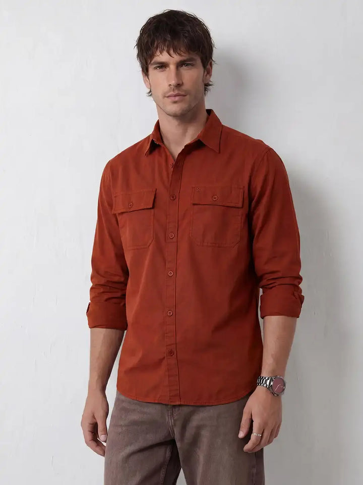 Comfort Fit Double Pocket Shirt | Rust