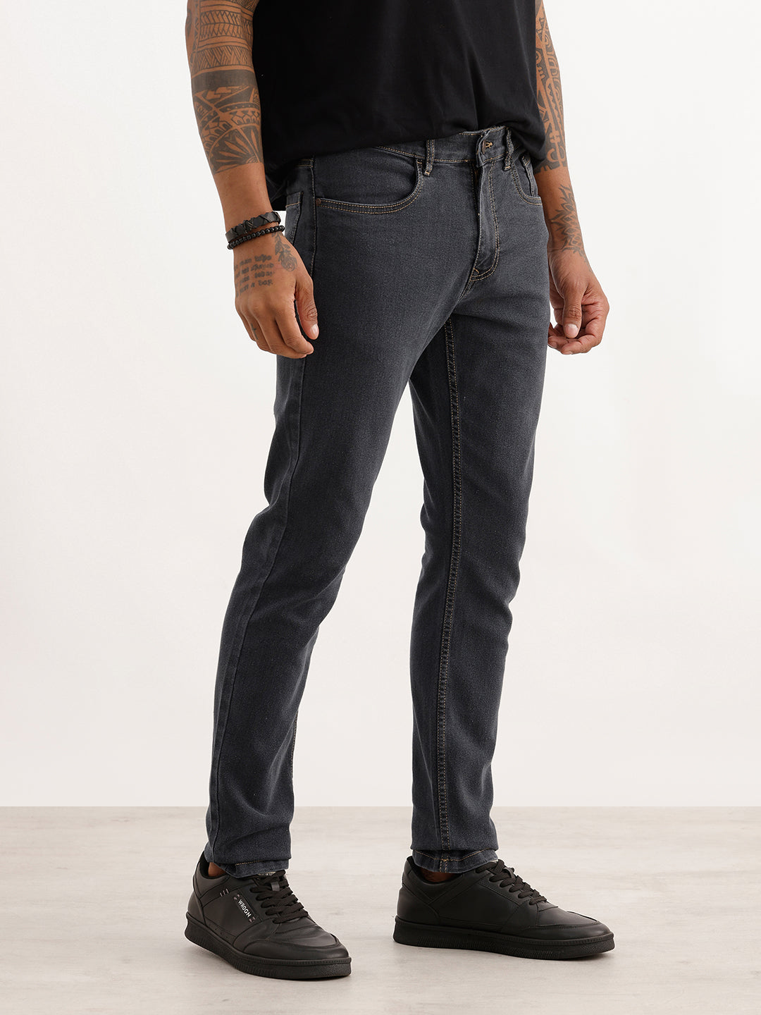 Contrast Stitch Slim Tapered Fit Denim Jeans | Grey
