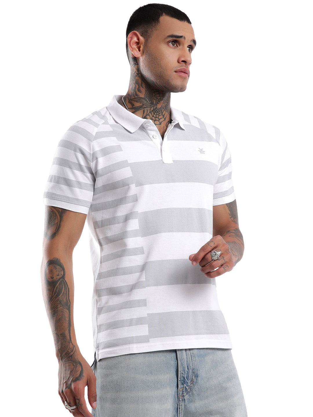 Striped Clash White Polo T-Shirt